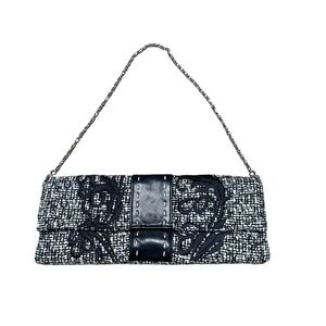 Lord & Taylor Embroidered Tweed Fabric Evening Bag with Chain Strap